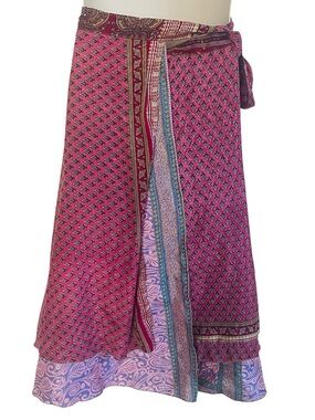 Darn Good Yarn Reversible Sari Silk Wrap Ankle Length Skirt Sz XL 14-20 NWT